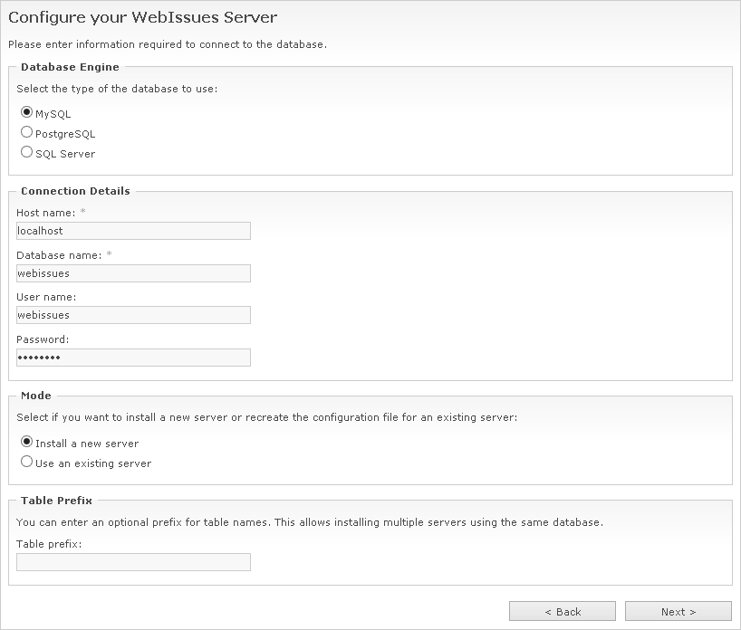 Configuring the database connection