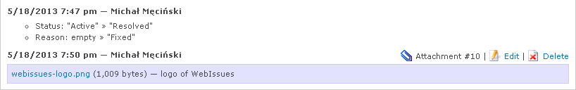 Issue history with an attachment